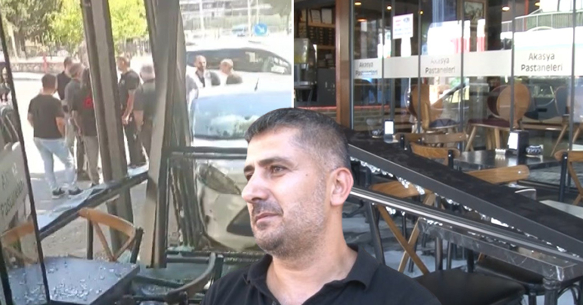 Dükkanına dalan otomobilin sürücüsüyle çay içip sohbet etti